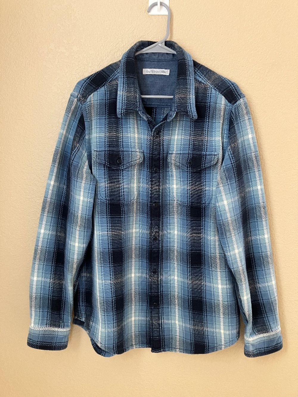 Outerknown Blanket Shirt Men's Large Long Sleeve Blue Plaid Flannel